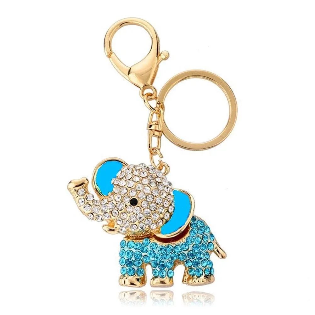  Cute Animal BlingBling Crystals Keychain Blue Elephant Keyring — product photo