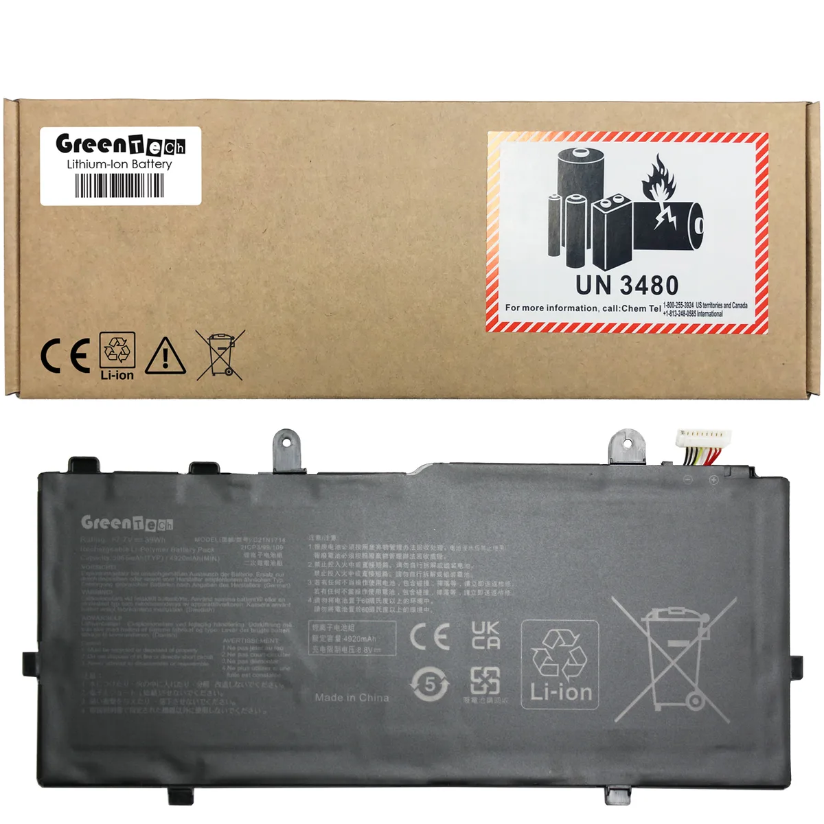 GreenTechLLC GreenTechLLC C21N1714 laptop battery 7.7V 39Wh 4-cell for ASUS Vivobook Flip 14 J401 TP401 — product photo