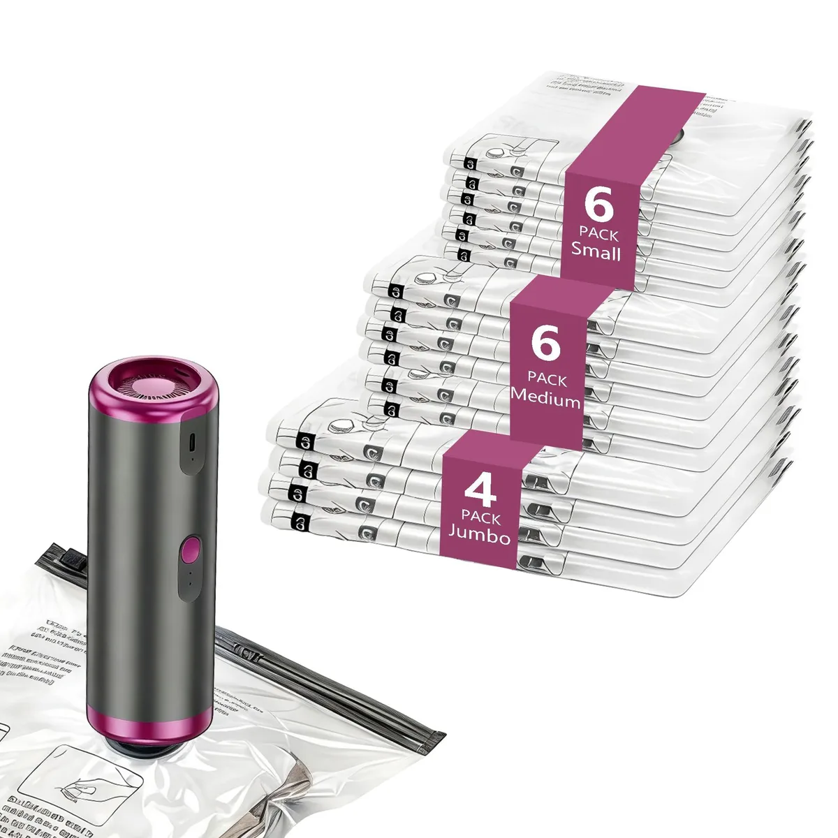  Vacuum Storage Bags 16 Pack with Rechargeable Electric Pump — product photo