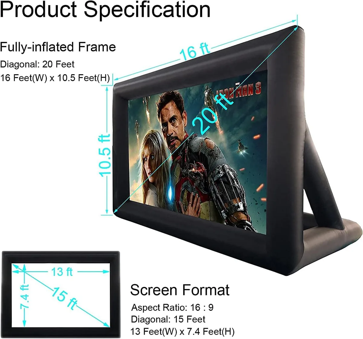 PISKEKAT PISKEKAT 20ft Inflatable Projector Screen 16ft×10.5ft 160° Front/Rear — product photo