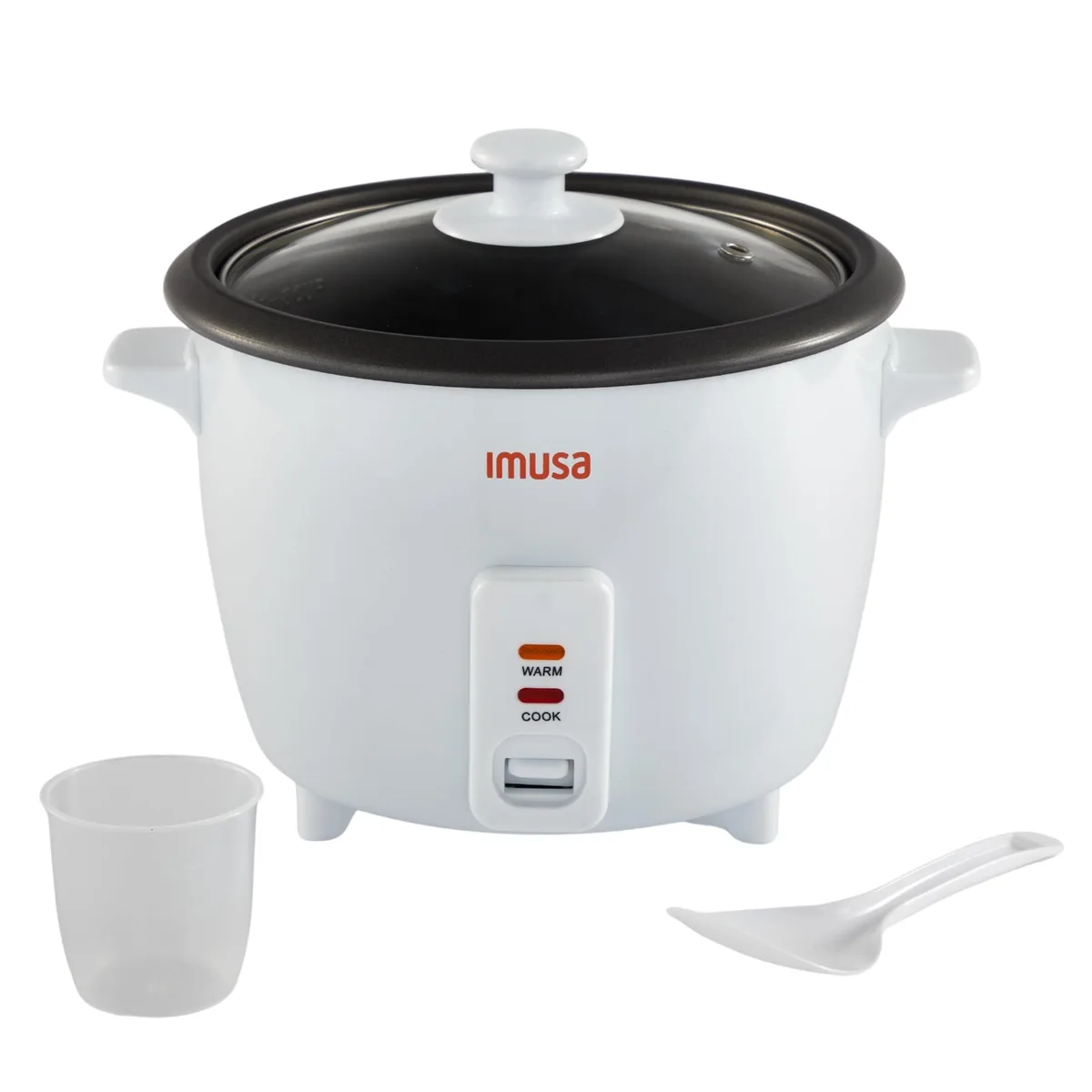 White compact rice cooker with glass lid and ceramic nonstick pot