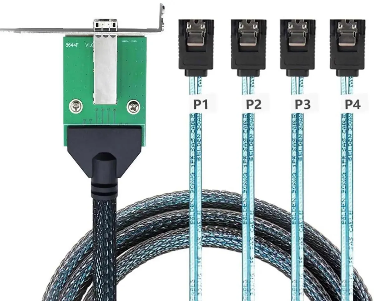 SMUGDESK SMUGDESK Mini SAS HD SFF8644 Female with Latch to 4×SATA 7Pin Cable .5m 12Gbps — product photo