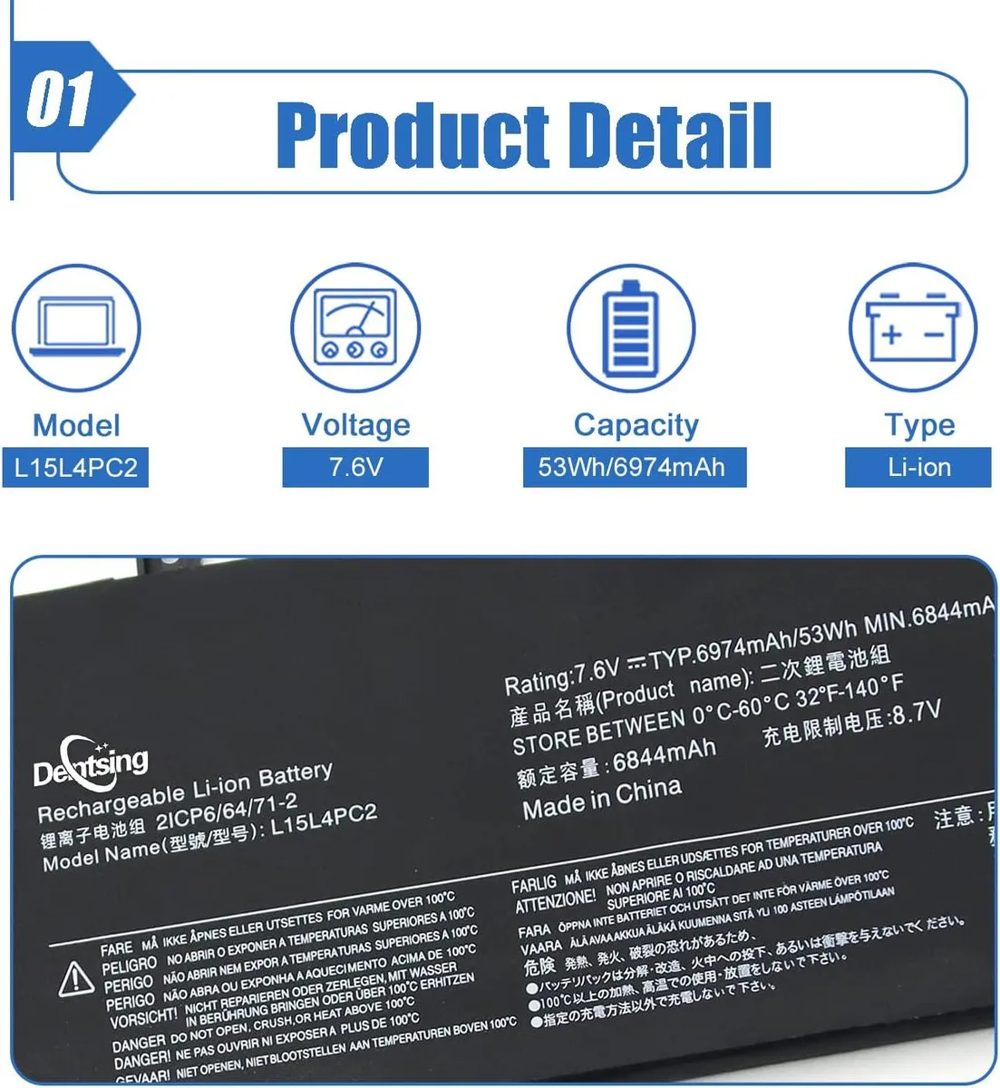 PISKEKAT PISKEKAT L15L4PC2 laptop battery 7.6V 53Wh 6974mAh — product photo
