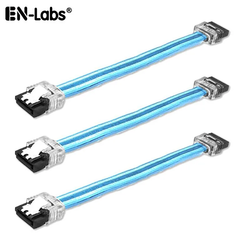 EN-Labs EN-Labs 3PKSATAIII6BL SATA cable 3-pack UV Blue 6 inch locking latch — product photo
