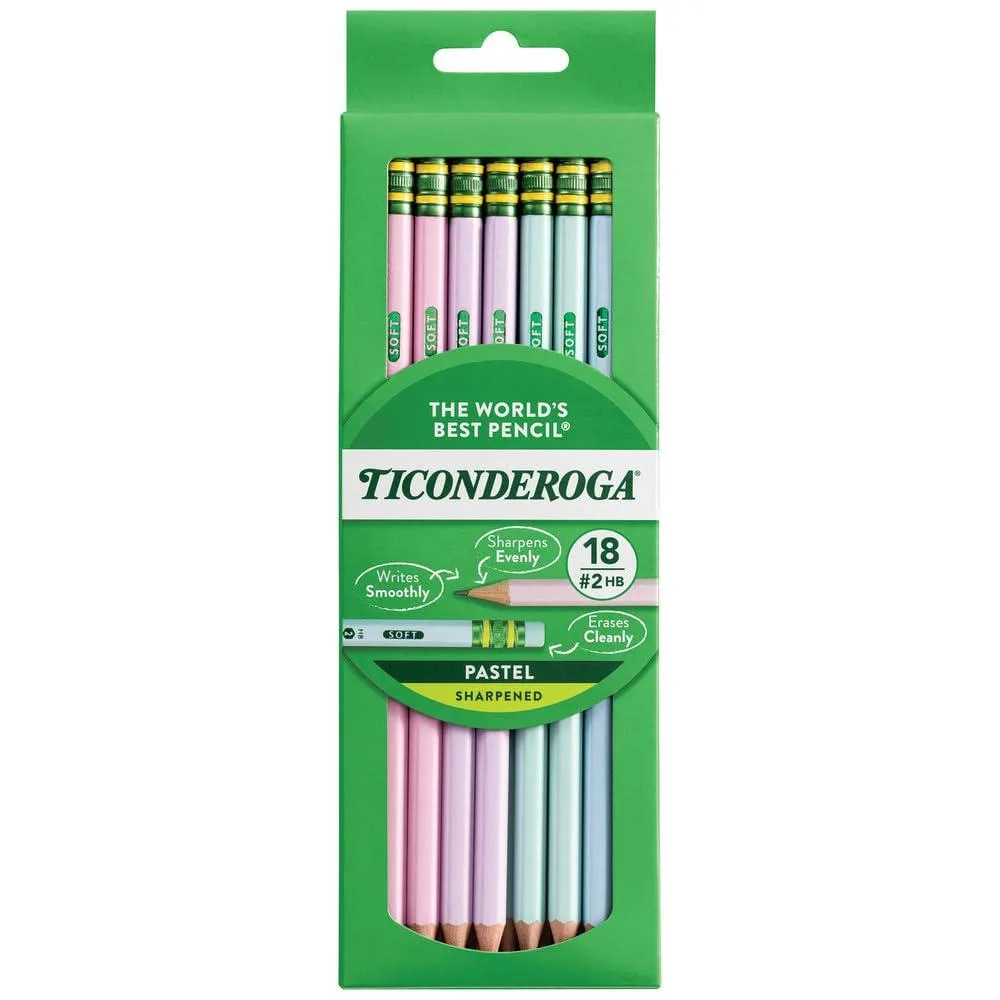 Box of 18 pastel wooden pencils with erasers