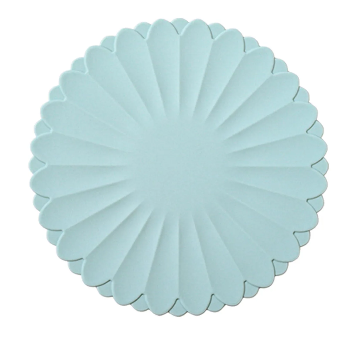 Round sea-sky-blue silicone trivet mat 18cm diameter with flower pattern