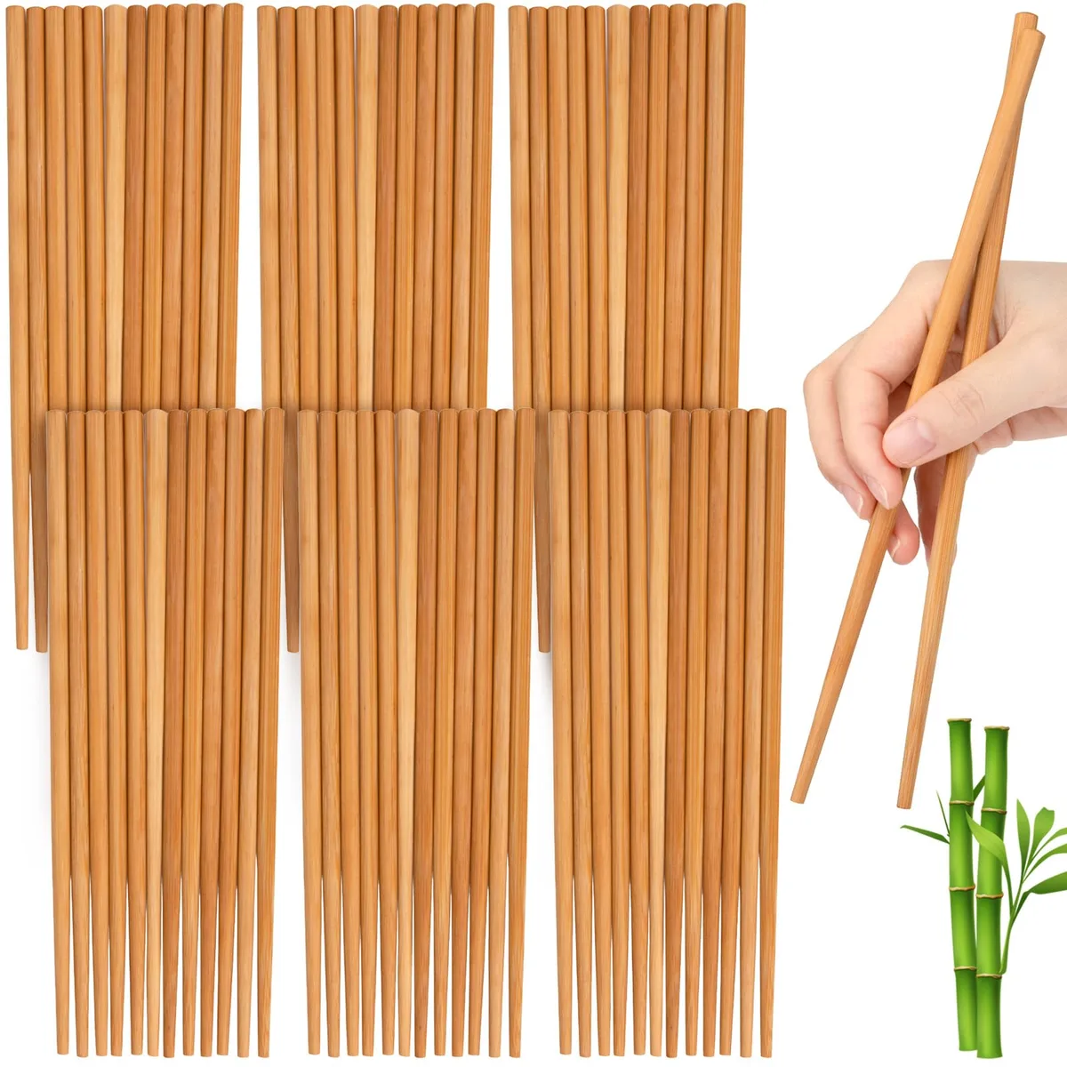 Bundle of 100 pairs of black bamboo chopsticks, 9.5 inch length, smooth finish