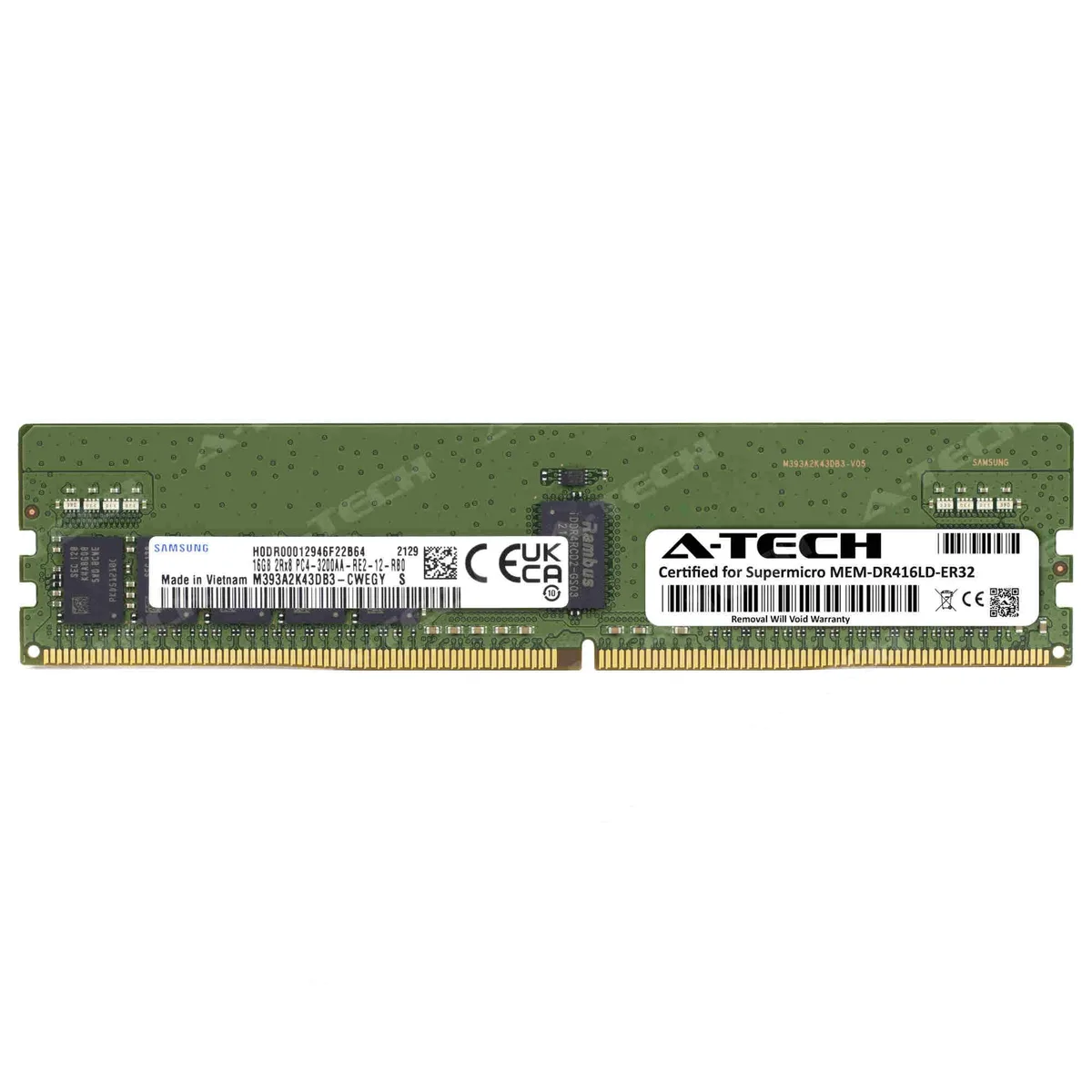 A-Tech A-Tech Supermicro Certified 16GB DDR4 3200MHz 2Rx8 ECC RDIMM 288-Pin Server Memory — product photo