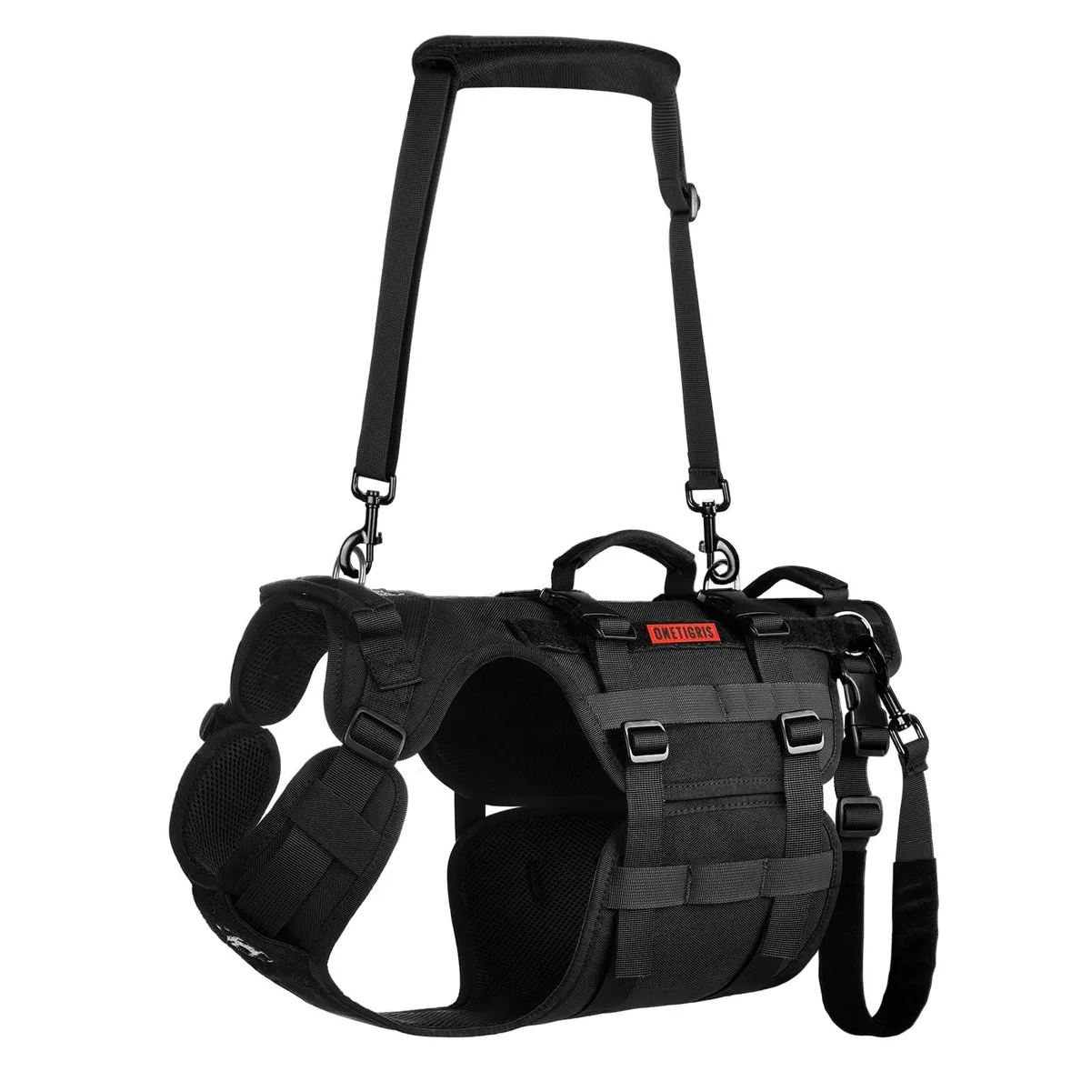 Black full-body dog lift harness with three handles and adjustable straps