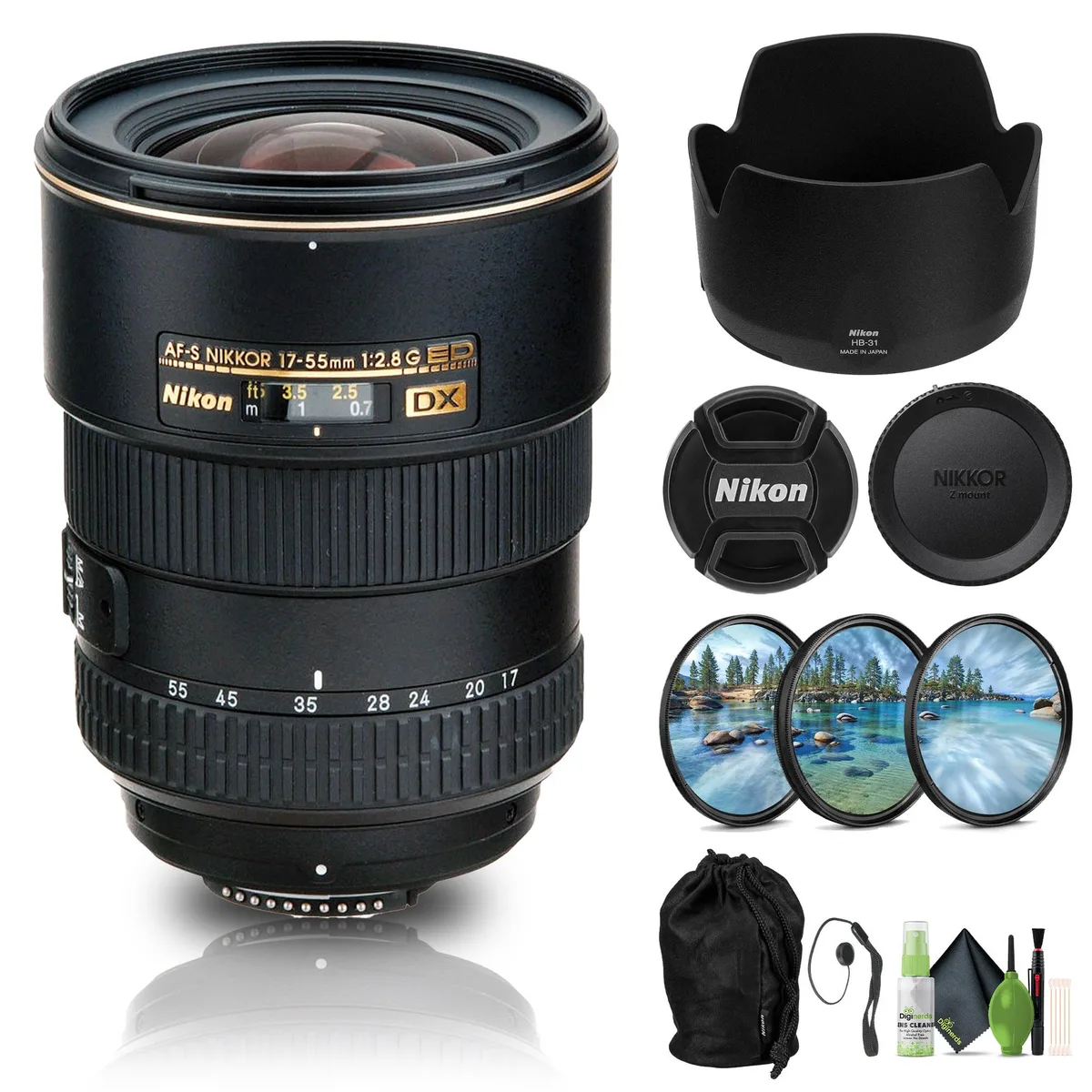 Nikon Inc Nikon AF-S DX Zoom-NIKKOR 17-55mm f/2.8G IF-ED Lens (2147) Bundle camera lens — product photo