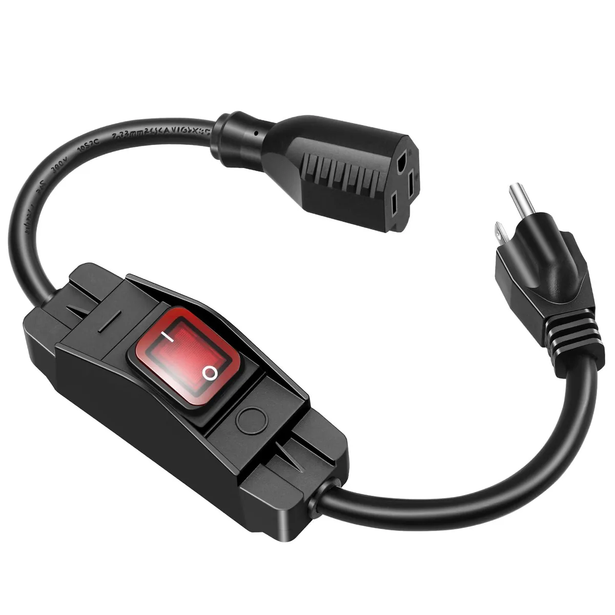  XINYIELE 1.5ft Outdoor Extension Cord with Waterproof Switch 15A 125V 14/3 SJTW Black — product photo