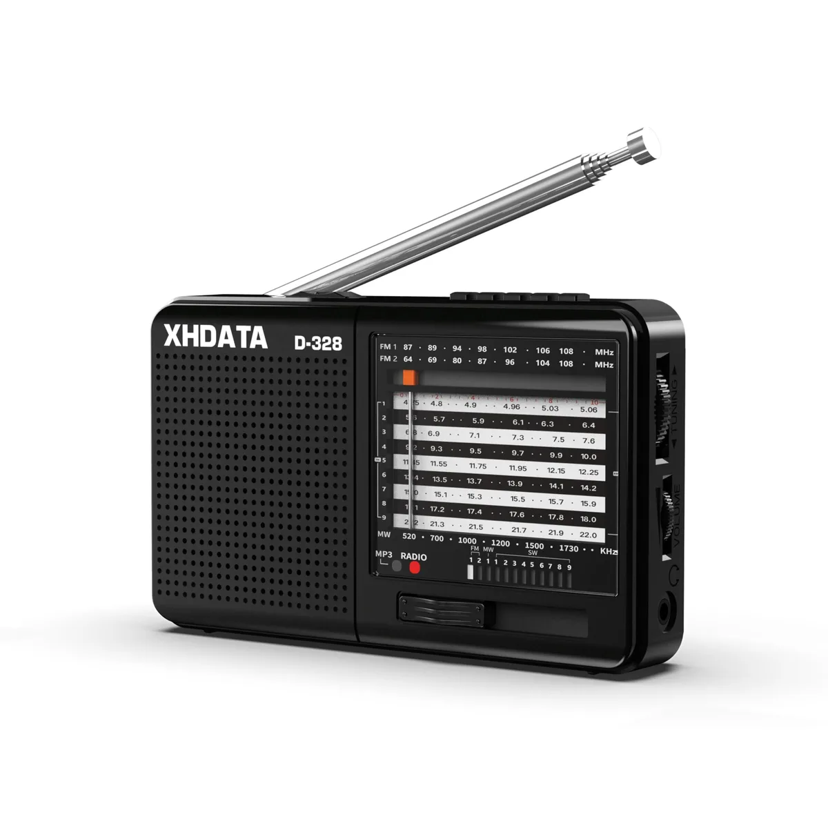  jWIN XHDATA D-328 Shortwave AM FM DSP Portable Audio (Black) — product photo