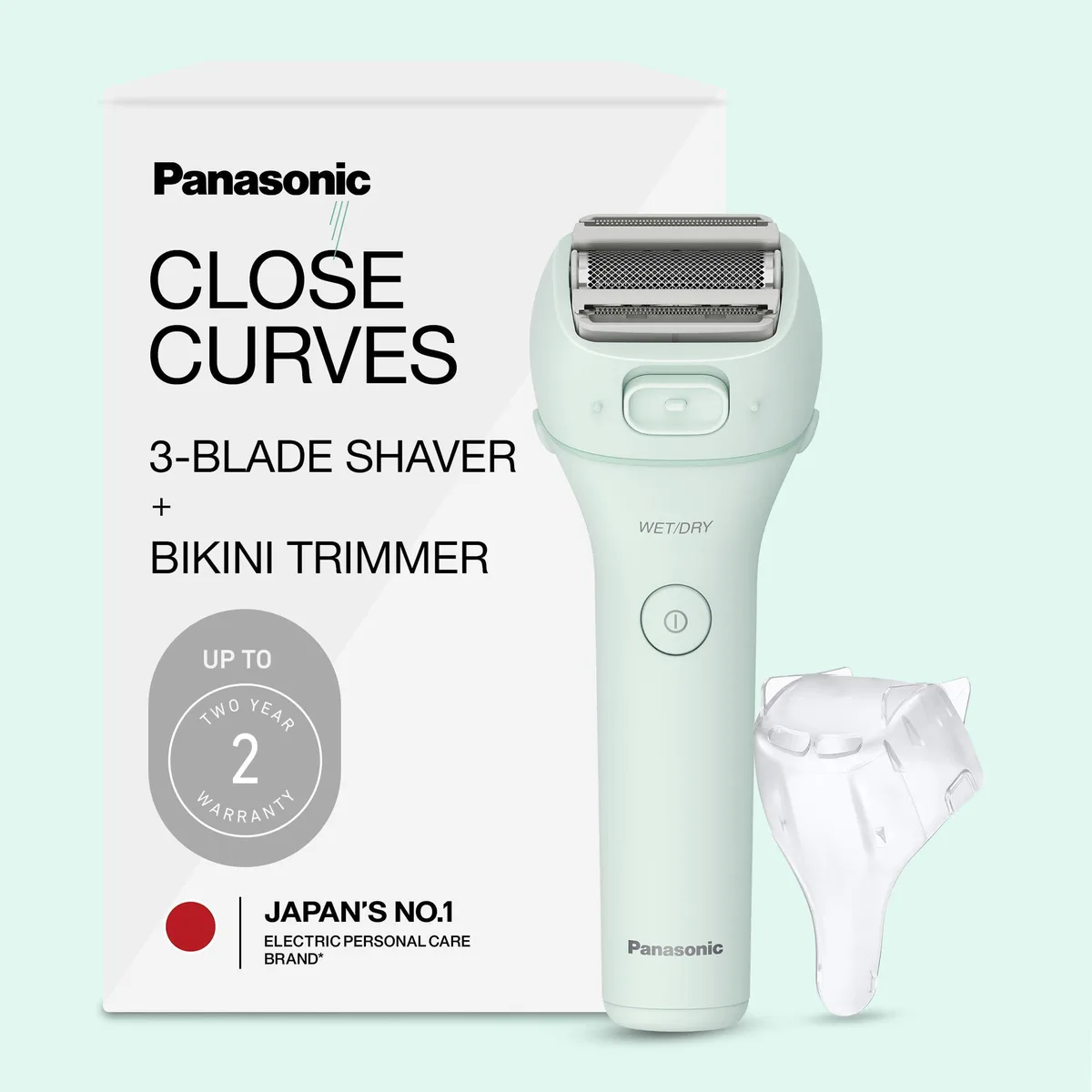 Mint-coloured foil shaver with three blades and pop-up trimmer