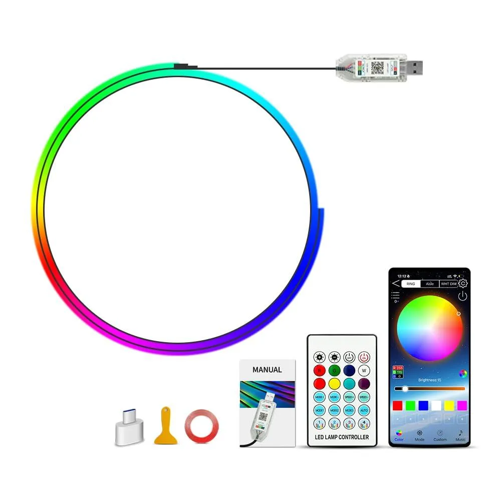  VAUNGIUG 43.3" USB Acrylic Neon LED Strip Kit 194 LEDs 213 Modes App Remote — product photo