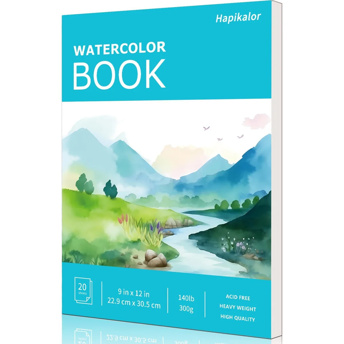  Hapikalor 9"x12" Watercolor Paper Pad 140lb 300gsm 20 Sheets Teal — product photo