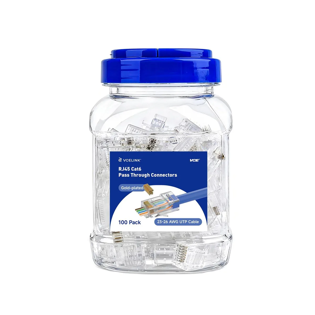  VCE SJ661-100P-CA Cat6 RJ45 Pass Through Connectors 100-Pack — product photo