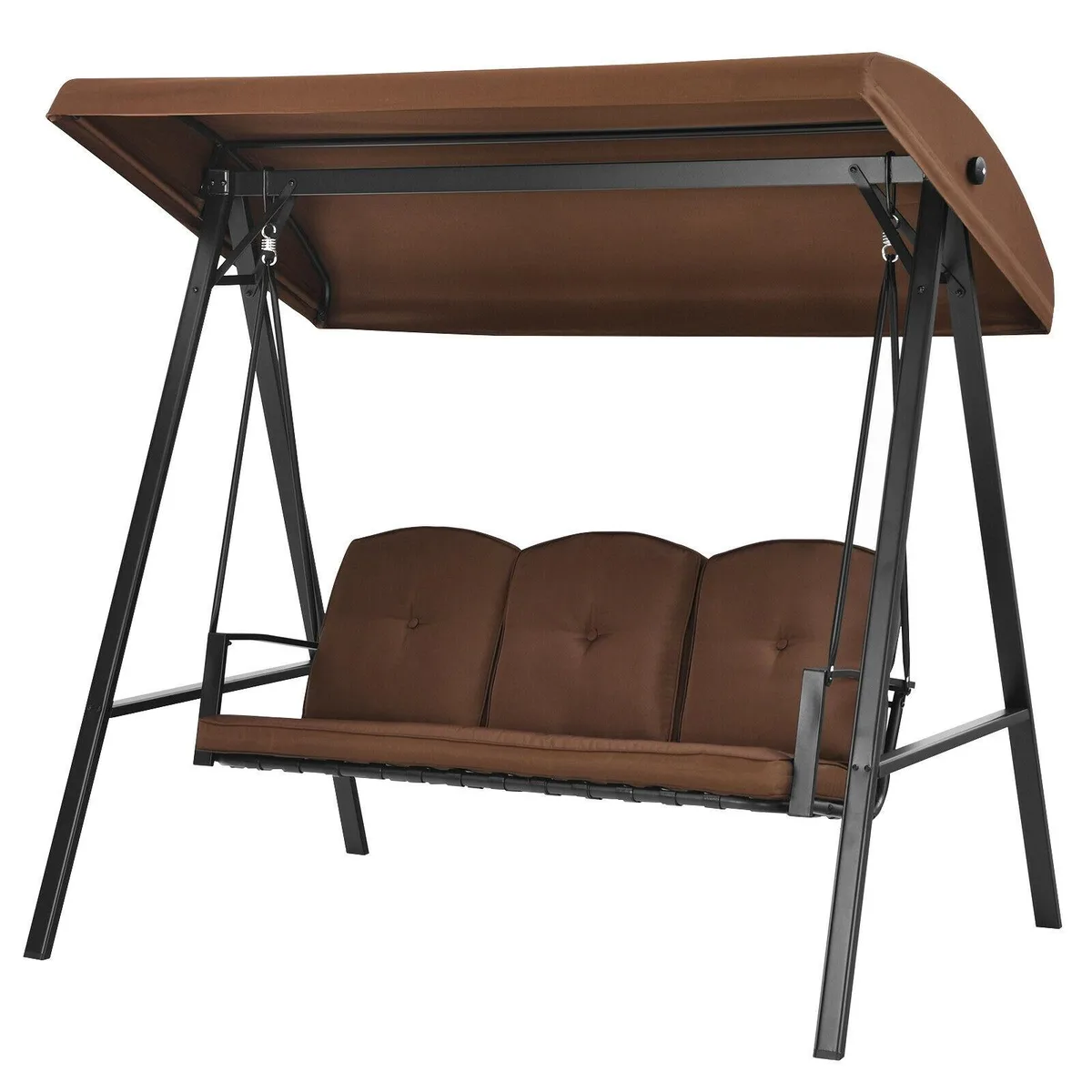 SlickBlue SlickBlue 3-Seat Porch Swing Brown Adjustable Canopy Cushions 114" x 53" x 74 — product photo