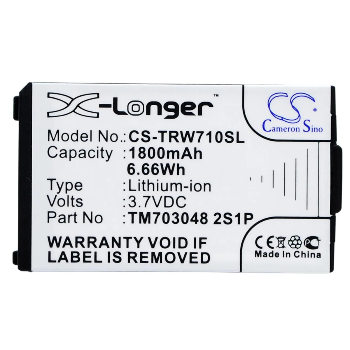 Centenex Electronics Centenex Electronics Battery DS-CS-TRW710SL 3.7V 1800mAh 6.66Wh Li-ion Black — product photo