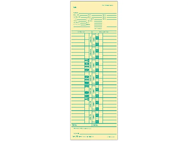 TOPS TOPS 1255 Weekly Time Cards 3.50 x 10.50 Manila Green 500/Box — product photo