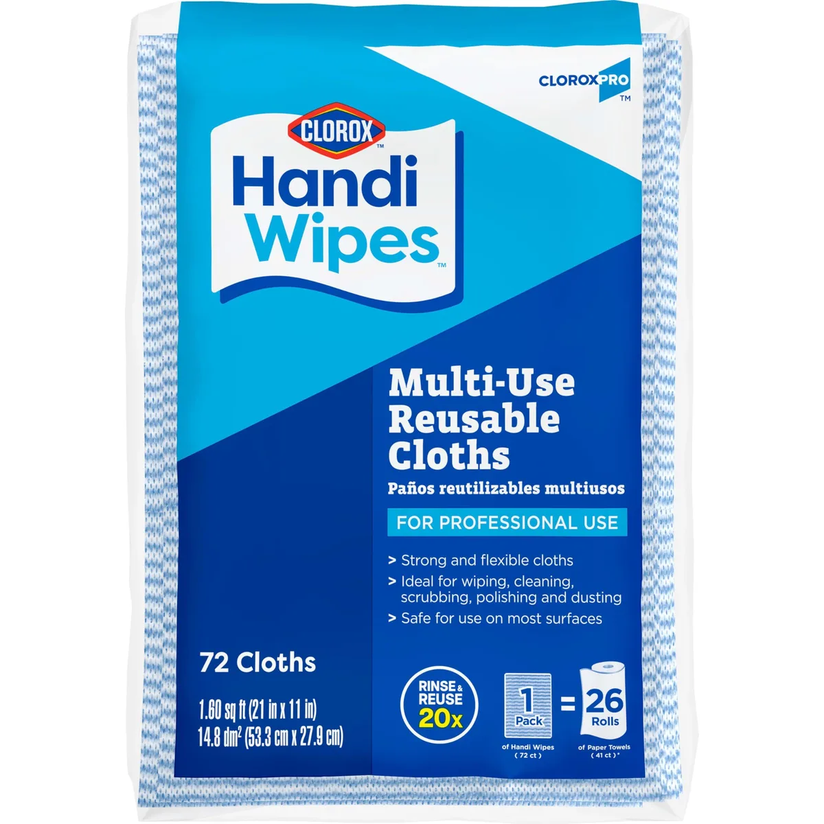 White rectangular reusable cleaning cloths stacked in a pack of 72