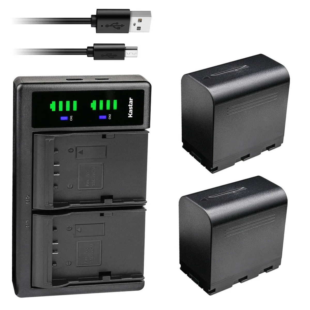 Kastar Kastar SSL-JVC70 2-Pack Battery &amp; LTD2 USB Charger 7.4V 7800mAh — product photo