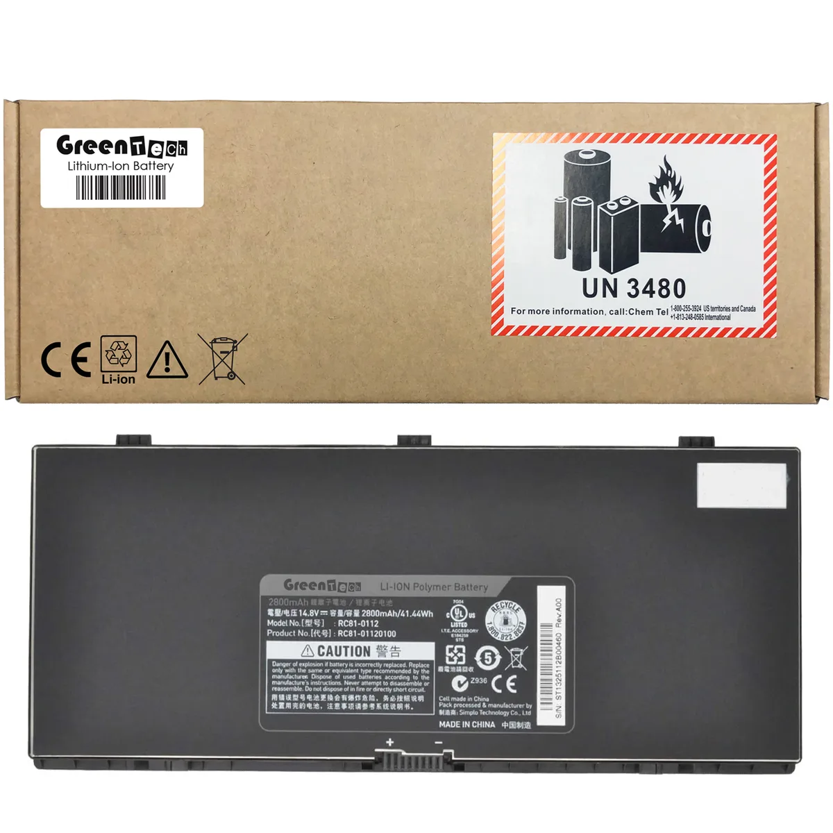 GreenTechLLC GreenTechLLC RC81-0112 14.8V 2800mAh 41.44Wh 4-cell laptop battery — product photo