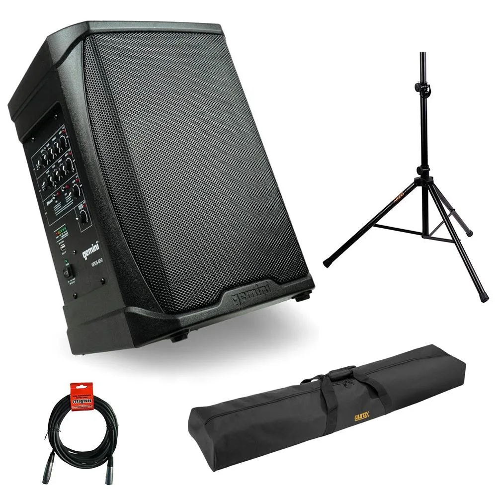 Gemini Sound Gemini Sound GPSS-650 PA speaker bundle with stand bag cable — product photo
