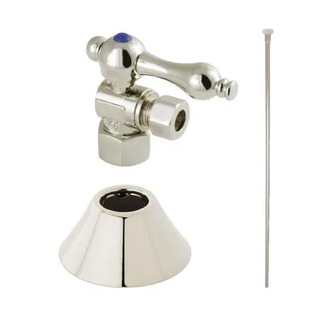 Three-piece brass toilet trim kit with angle stop, 20 inch supply line and bell flange