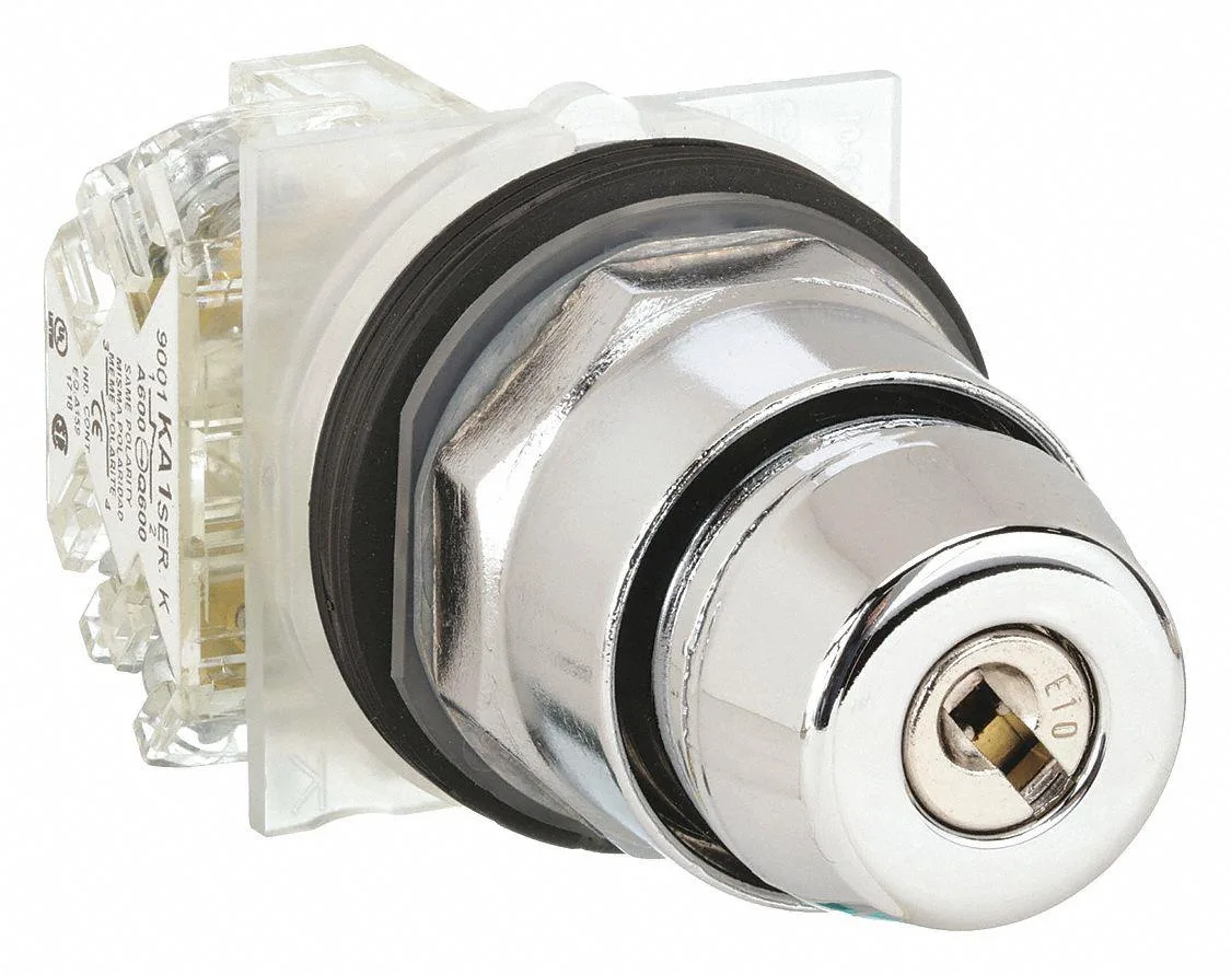 Schneider Electric 30mm chrome key selector switch, two position, metal bezel, black key