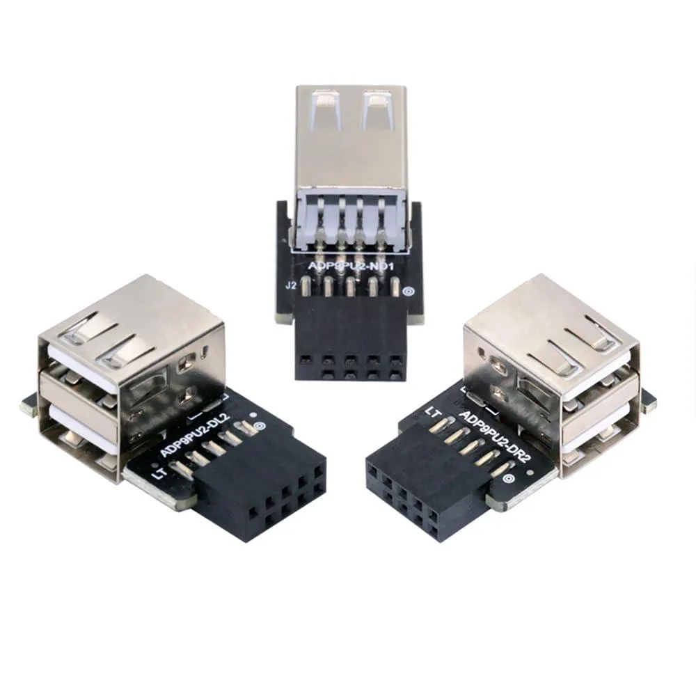 Fervit Fervit 9Pin/10Pin Motherboard to Dual USB 2.0 Modular Adapter Set 90° Angled — product photo