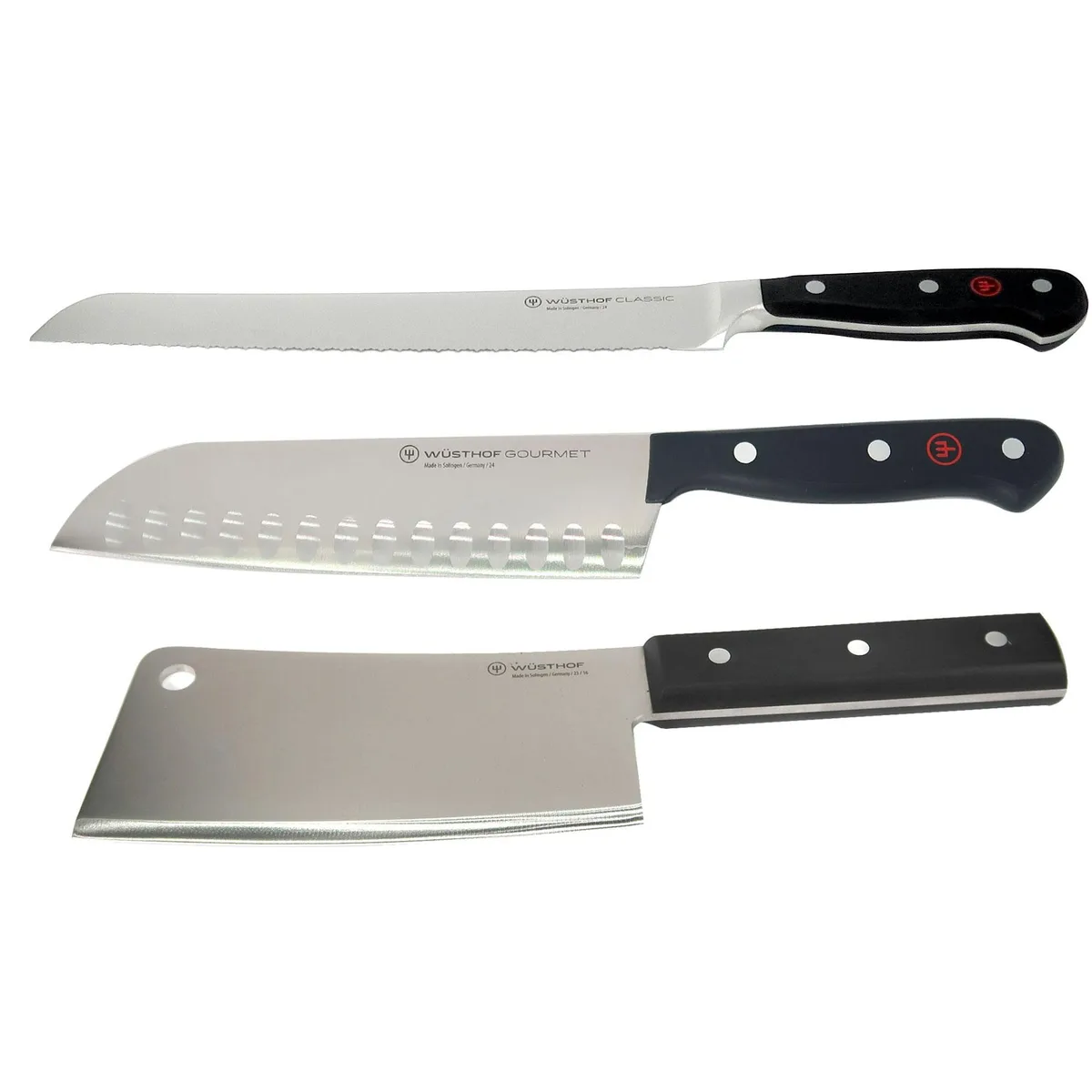 Wusthof Wusthof Classic 9" Bread Knife, Gourmet 7" Santoku, 6" Cleaver Set — product photo