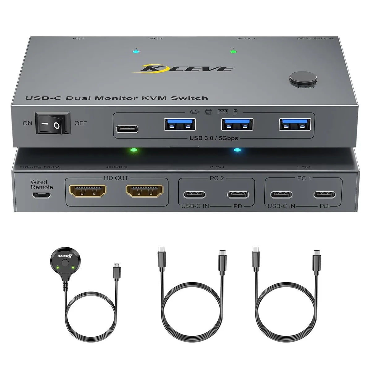 WRIARICH WRIARICH USB-C Dual Monitor KVM Switch 2×2 60W PD 4K60 — product photo
