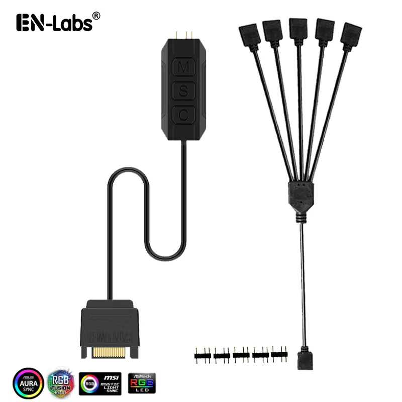 EN-Labs EN-Labs 5VRGB1X4CO 5V 3-Pin ARGB Controller SATA 50cm 1.3FT — product photo