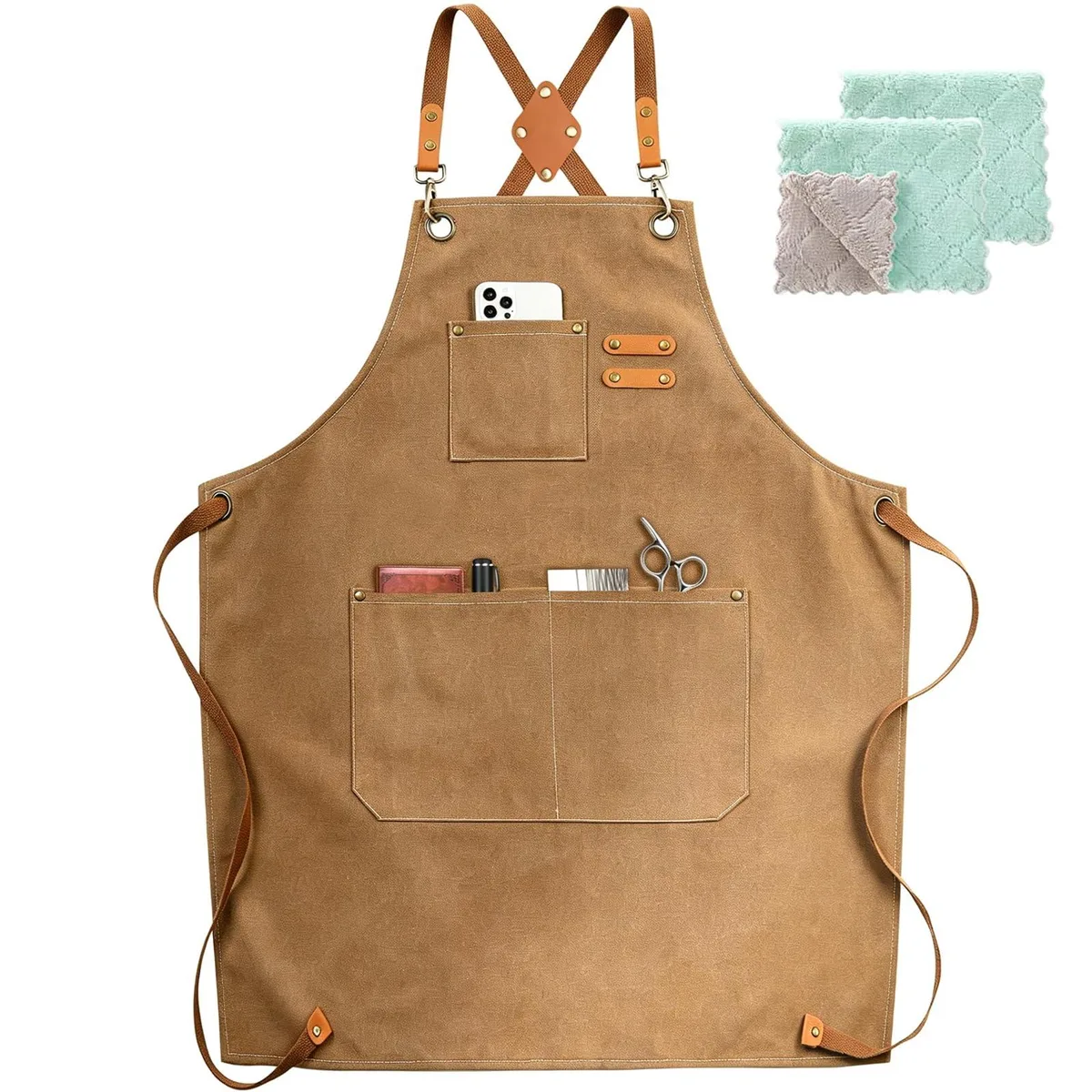  ZOMAO Cross Back Cotton Canvas Apron Brown One Size 26x30 in — product photo