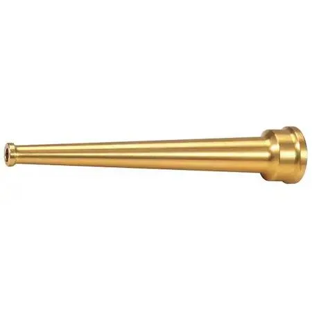 Brass fire hose nozzle, 1-1/2 inch rigid base, solid stream pattern