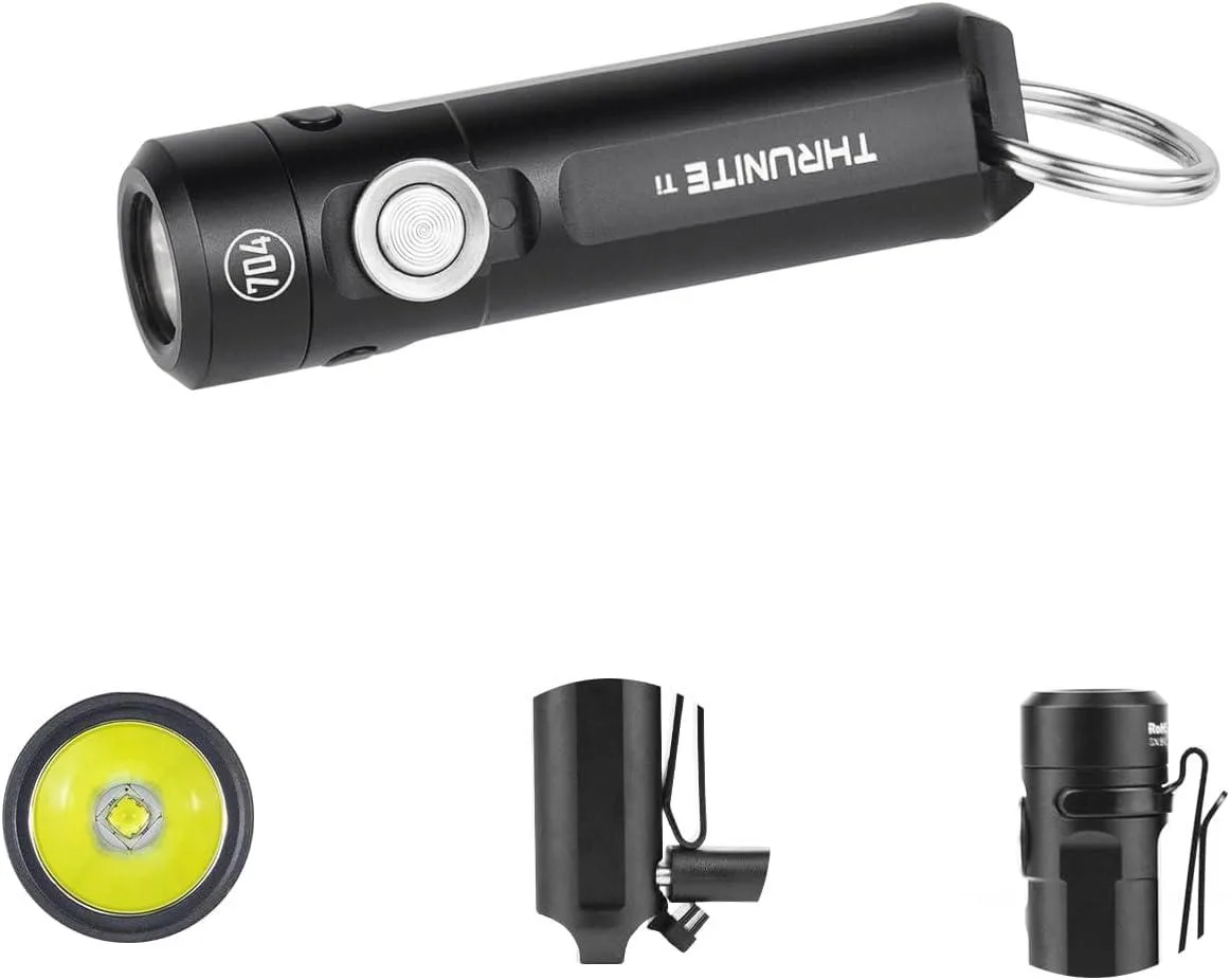 Tiny black aluminium keychain flashlight with USB-C port magnetic tailcap and pocket clip