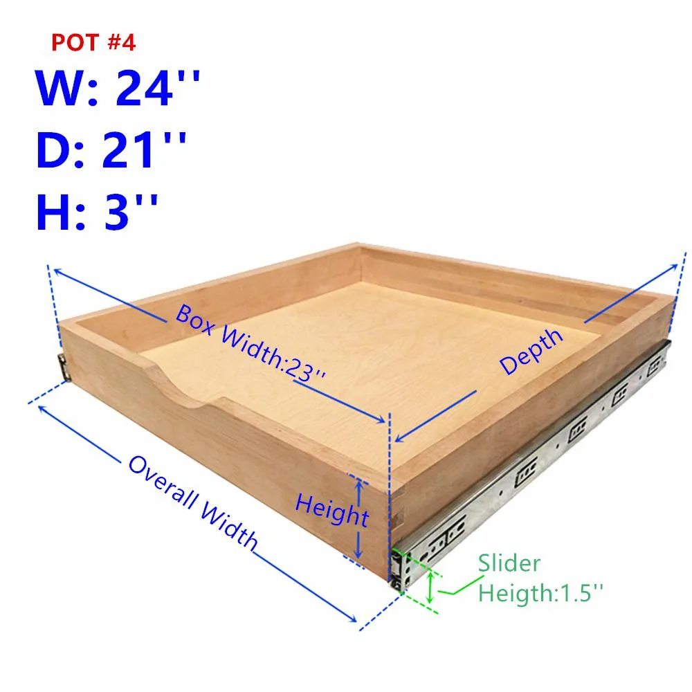 A natural wood pull-out drawer with dovetail joints and side-mounted slides, shown unassembled