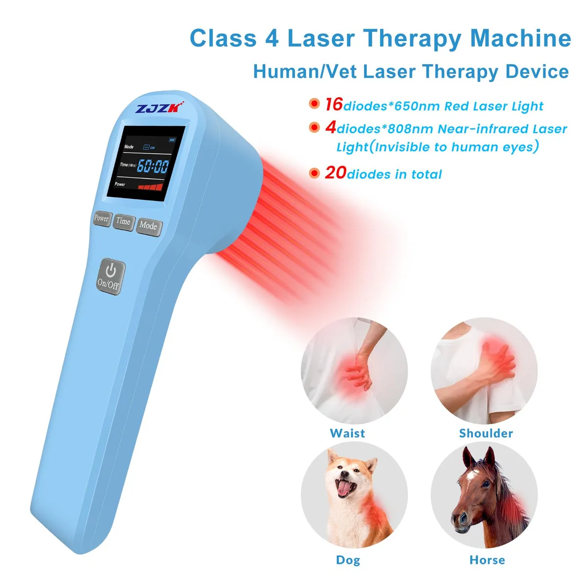 ZJZK ZJZK HHL01-1014 Cold Laser Therapy Device 4x808nm+16x650nm Home Health Care — product photo