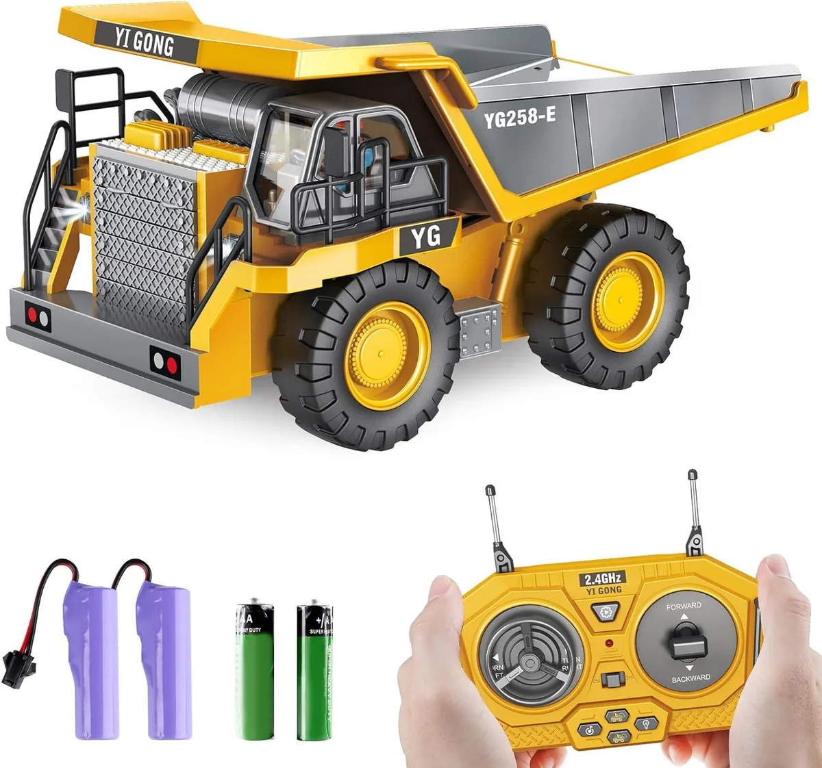 usbroway usbroway RC Dump Truck 2.4 GHz 4WD Metal Bed Lights Sounds 2x3.7V 500mAh 2x1.5V AA 30 min — product photo