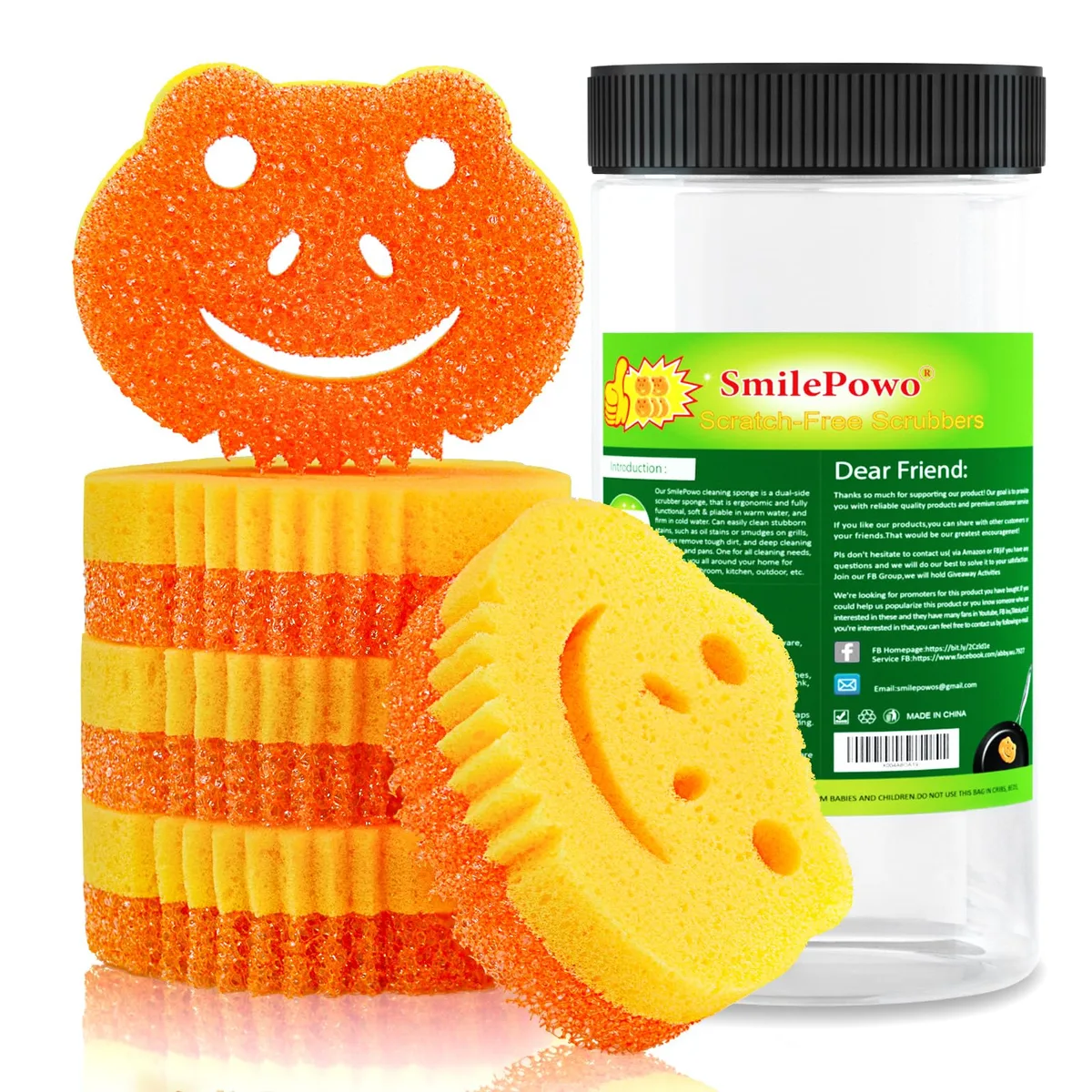 White dual-sided scrub sponge pack, five pieces, temperature-sensitive texture