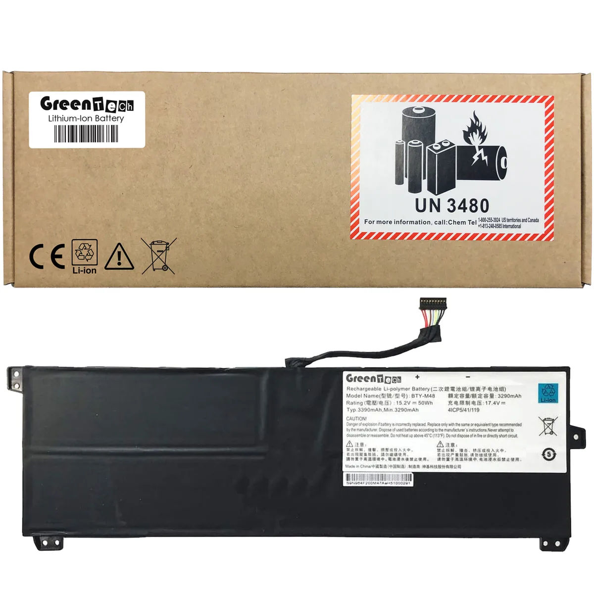 GreenTechLLC GreenTechLLC BTY-M48 laptop battery 15.2V 50WHR 4-cell 3390mAh black — product photo