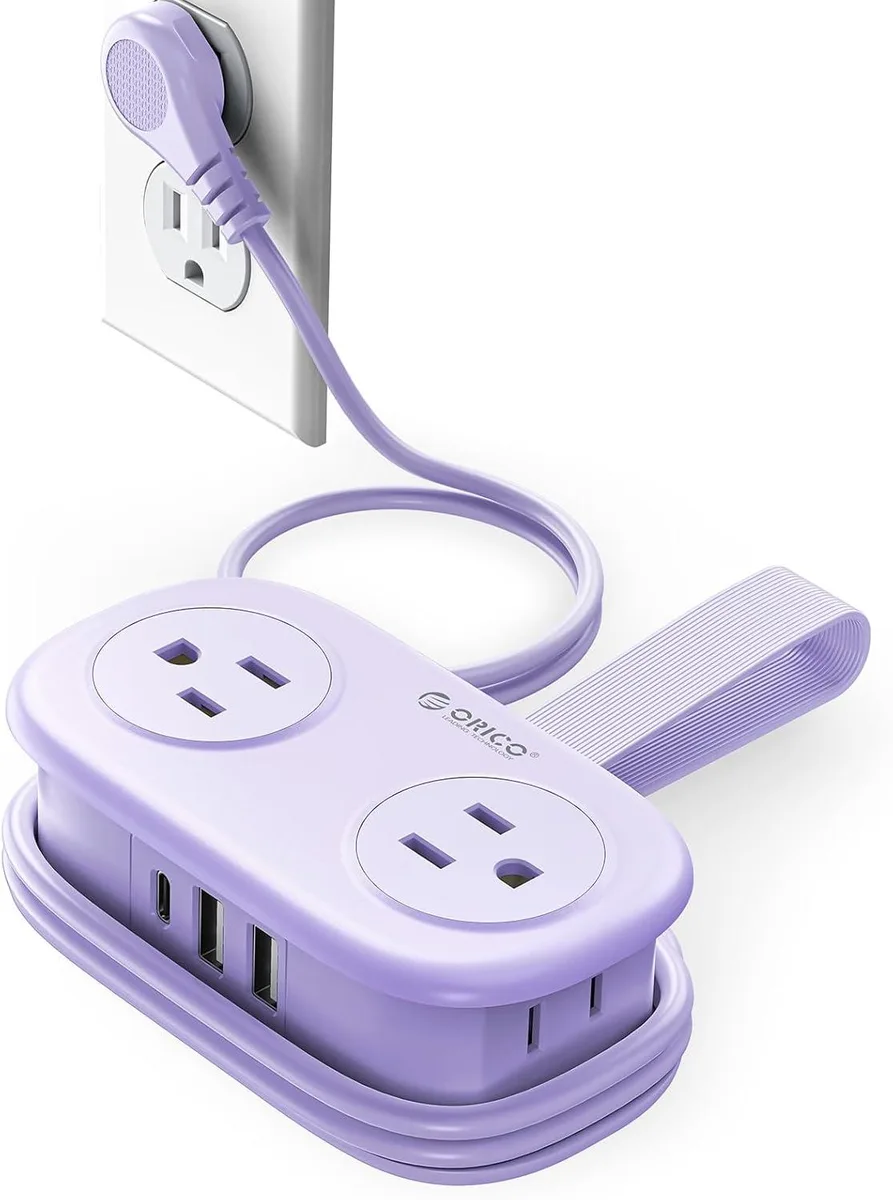Orico Orico Purple Travel Power Strip 4 AC 2 USB-A 1 USB-C 45° Flat Plug — product photo