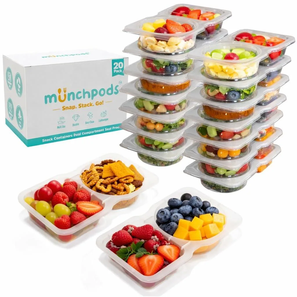 Red plastic double-compartment snack containers with lids, 20 pack 40 pieces
