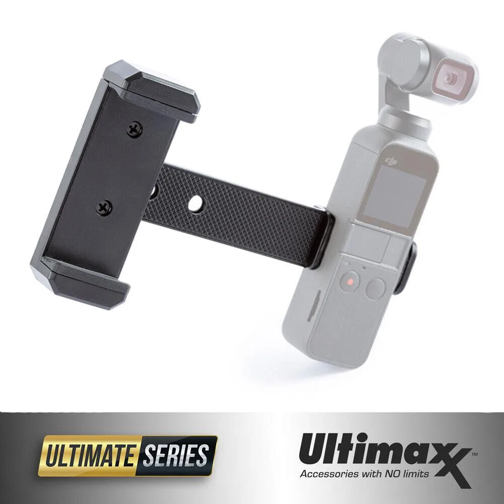 Black plastic phone clamp with cold shoe mount and quarter-inch tripod thread for DJI Osmo Pocket