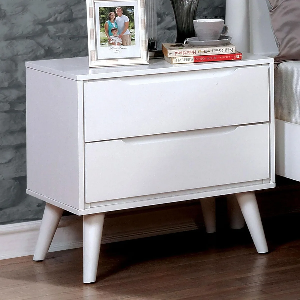 tuphen tuphen Nightstand White 23 5/8"W 17"D 24"H 2-Drawer Solid Wood — product photo