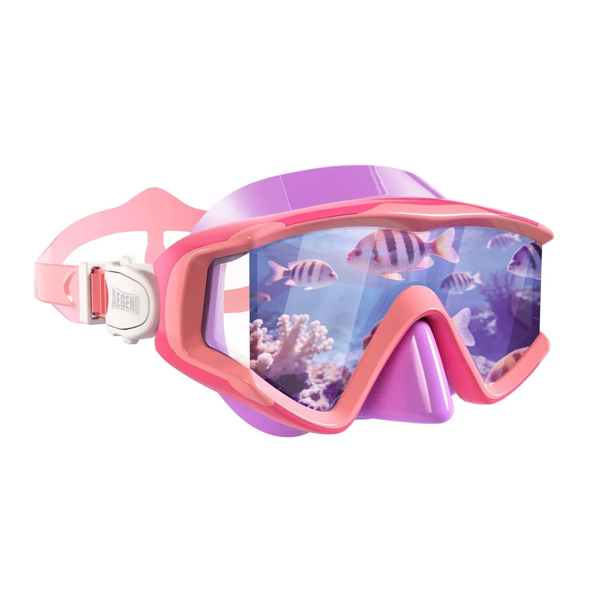 Pink youth swim goggles with three curved lenses and silicone skirt