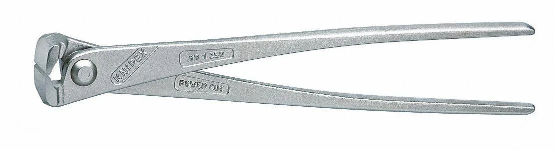 Ten-inch nickel-plated concretors' nippers with grey handles