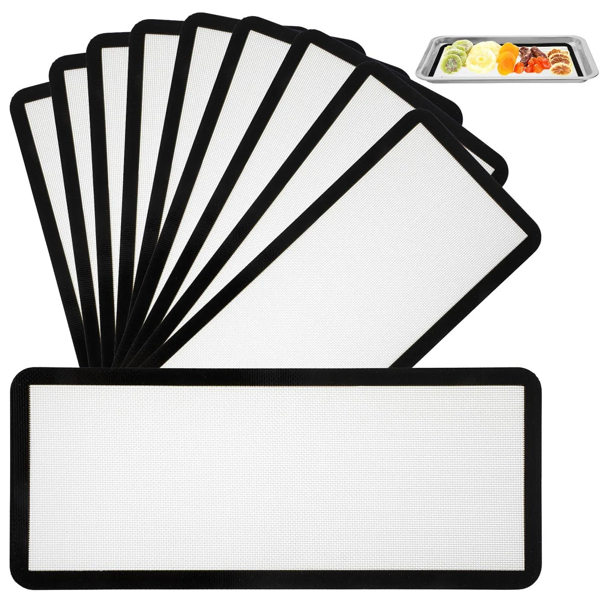 Ten black silicone mats, 43.7 by 17.5 cm, flat on a surface