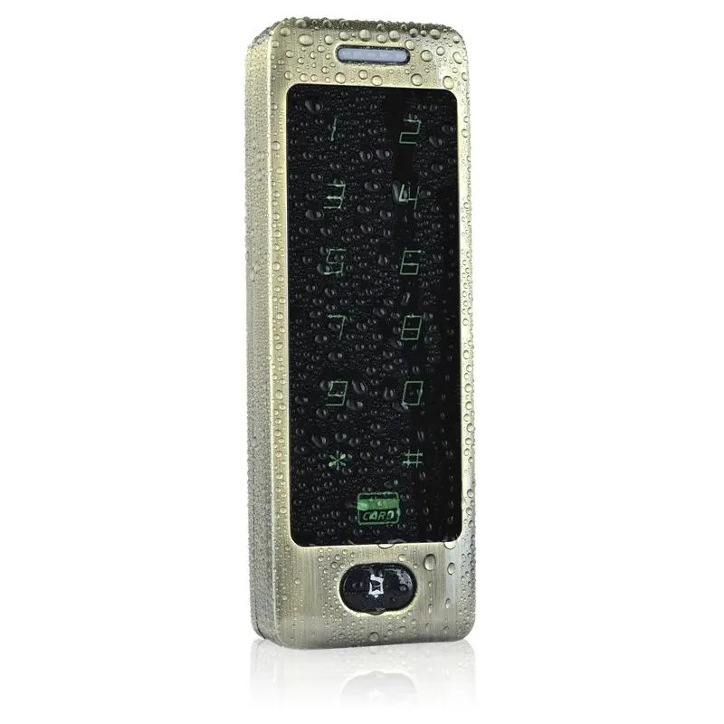 Flat green metal RFID keypad door lock with backlit touch panel