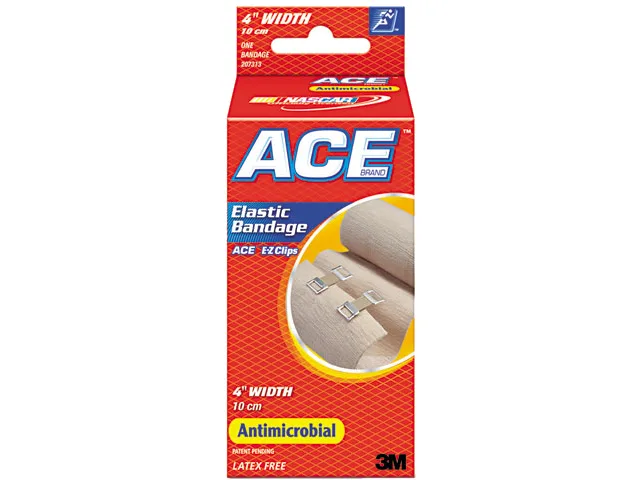 White elastic bandage roll with metal E-Z clips, 64 inch length